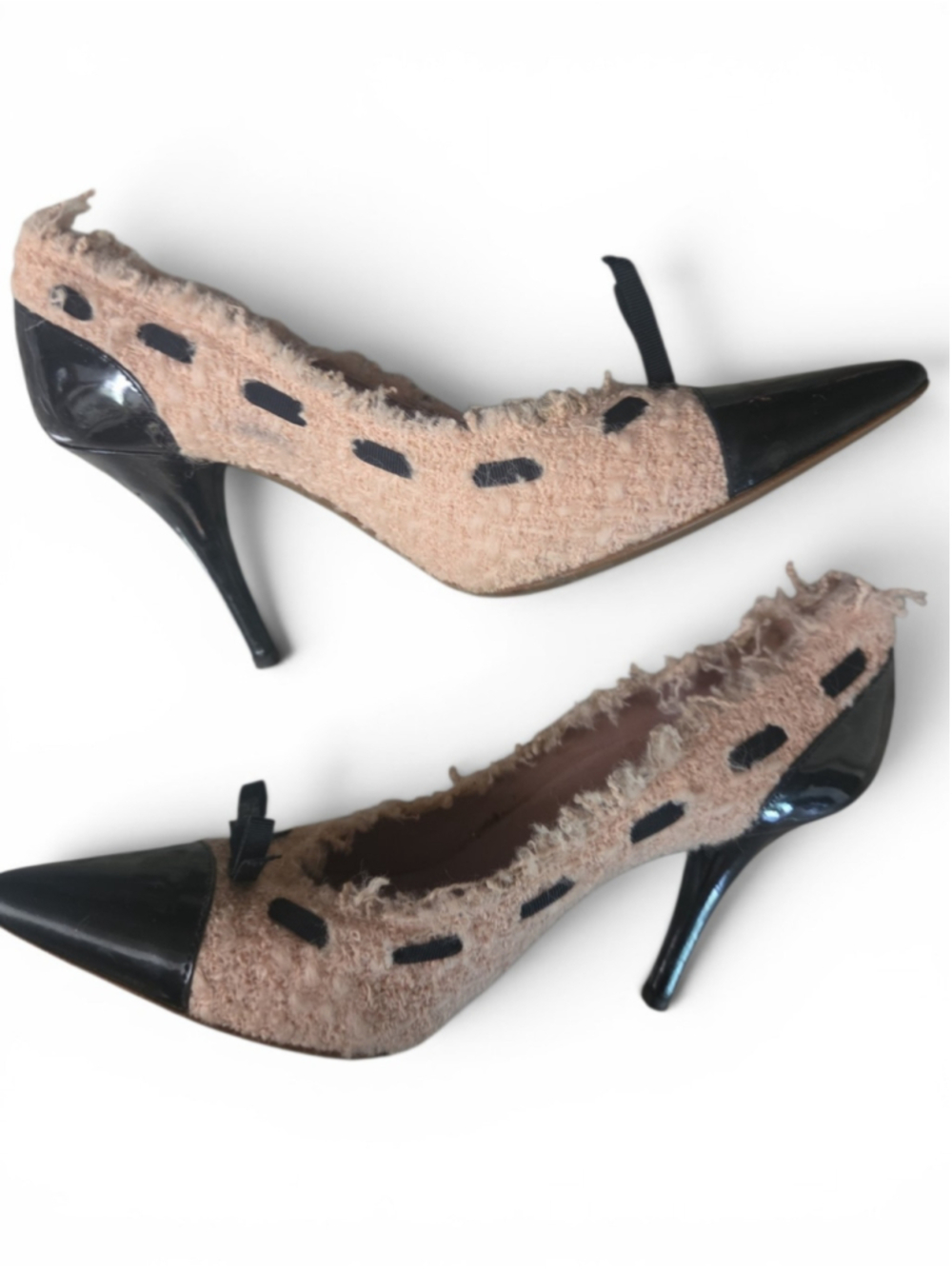 Women's Moschino Heels Size 6.5 Pink and Black Pointed Toe Pumps